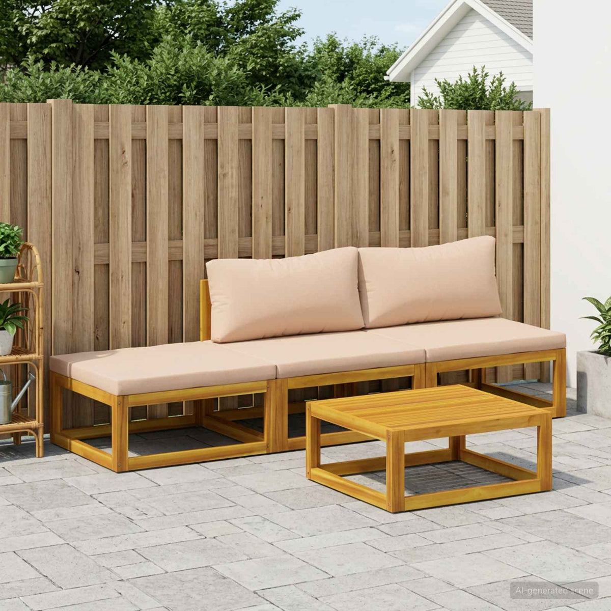 Bankstel 4 st Naturel Massief Acaciahout