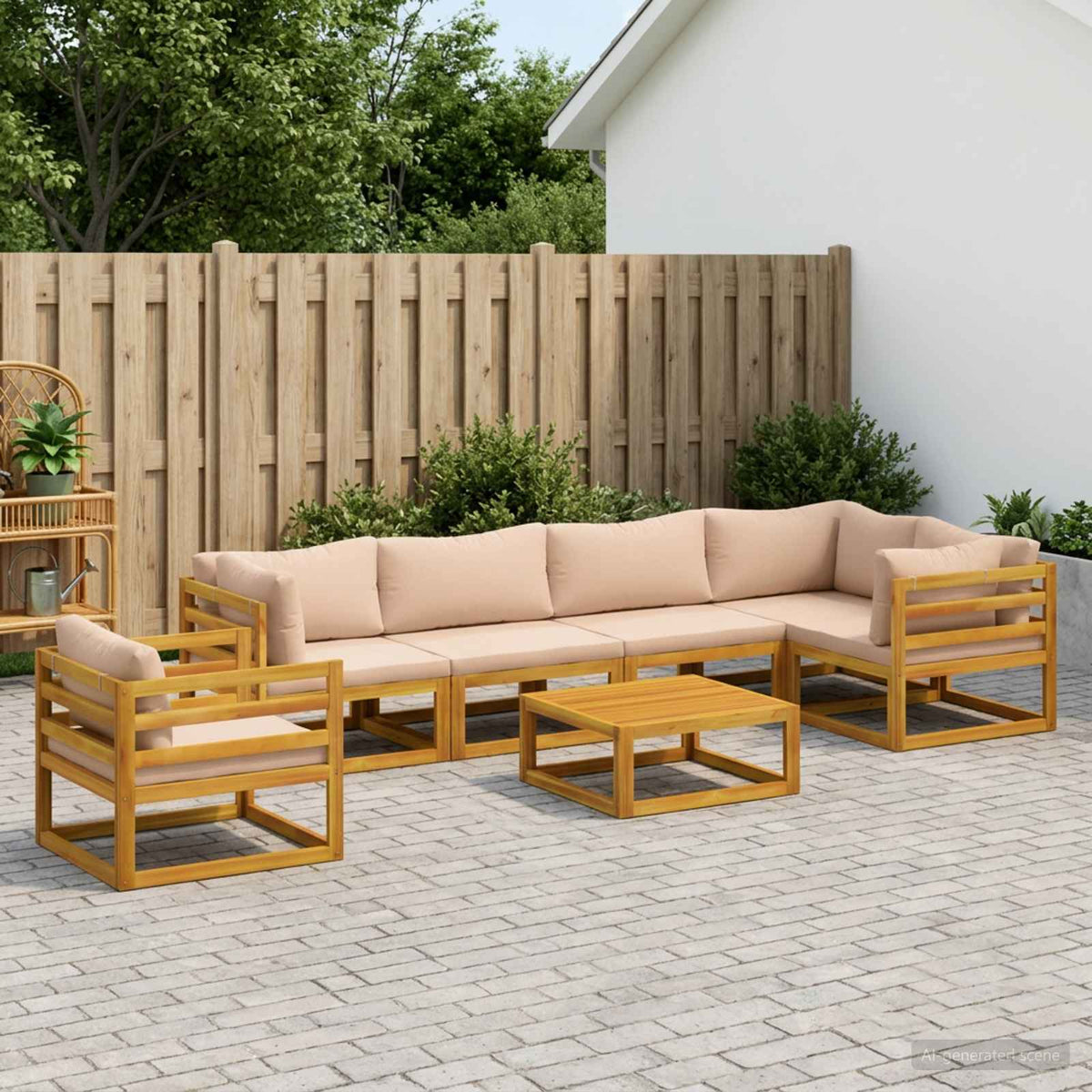 Bankstel 7 st Naturel Massief Acaciahout