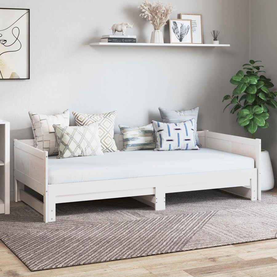 Uittrekbare Dagbed Wit 180 x 200 cm Massief grenenhout