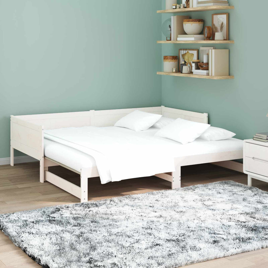 Uittrekbare Dagbed Wit 180 x 200 cm Massief grenenhout