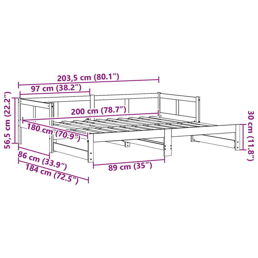 Uittrekbare Dagbed Wit 180 x 200 cm Massief grenenhout