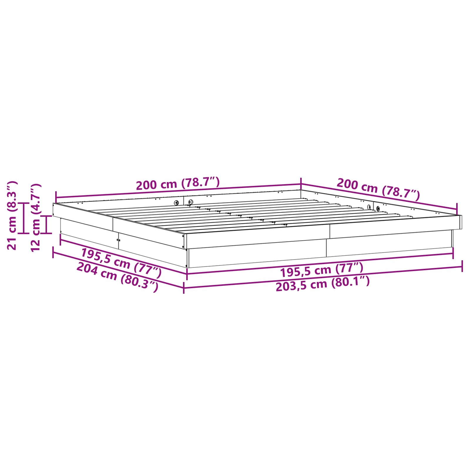 Bedframe Naturel 200 x 200 cm Massief grenenhout