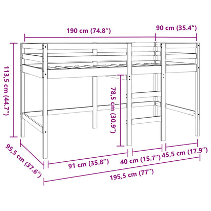 Loft Bed Wasbruin 90 x 190 cm Massief grenenhout
