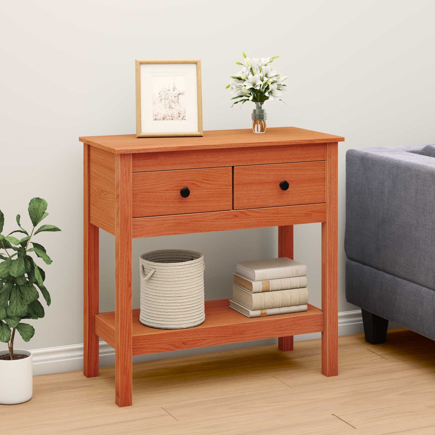 Wandtafel met lade Wasbruin 75 x 35 x 75 cm Massief Grenen Hout