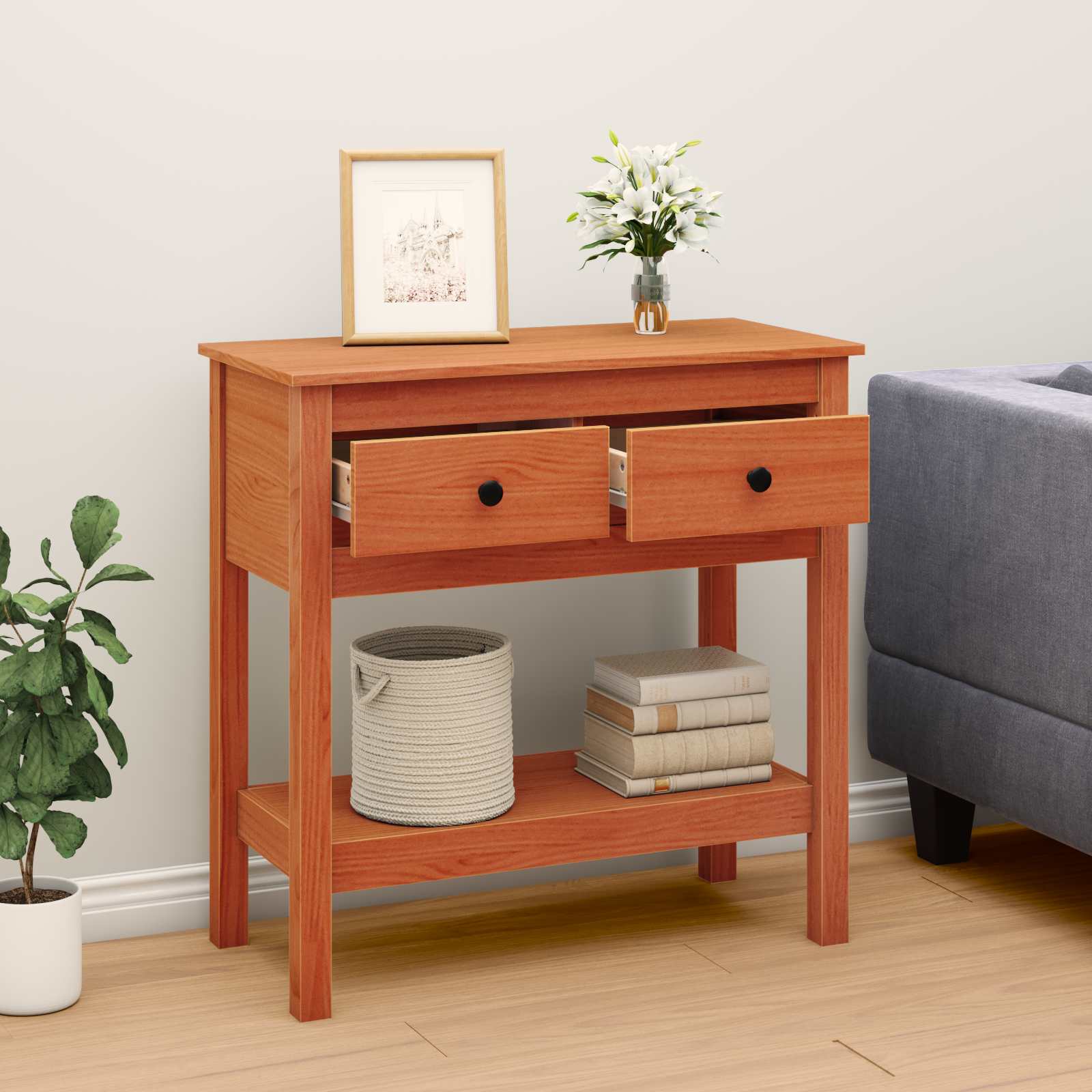 Wandtafel met lade Wasbruin 75 x 35 x 75 cm Massief Grenen Hout