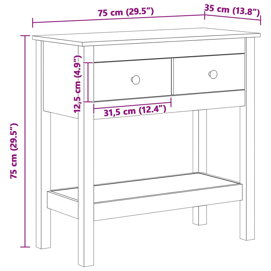 Wandtafel met lade Wasbruin 75 x 35 x 75 cm Massief Grenen Hout