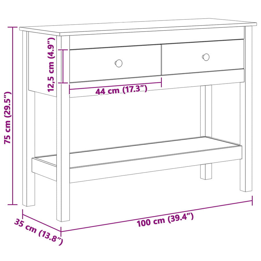 Wandtafel Wasbruin 100 x 35 x 75 cm Massief Grenen Hout