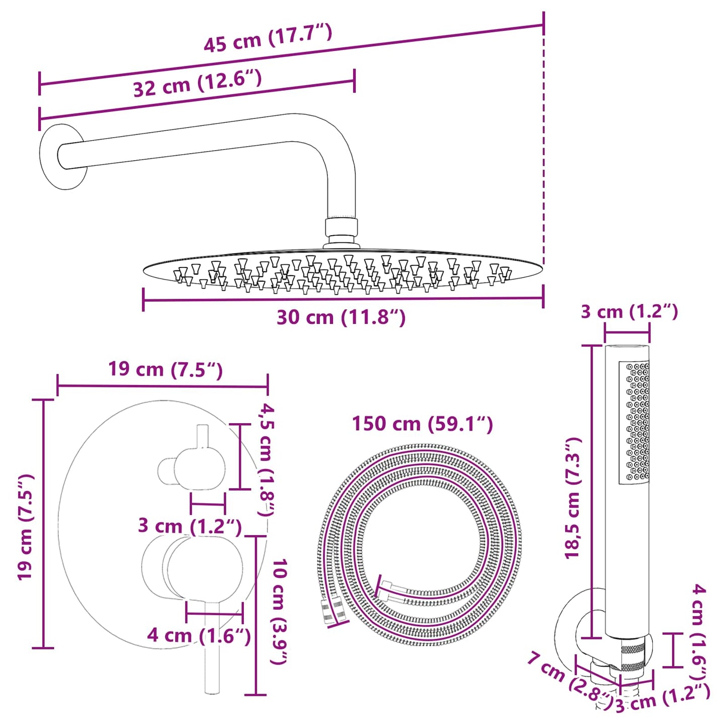 Verborgen Douche Systeem (Rond) zilver RVS 201