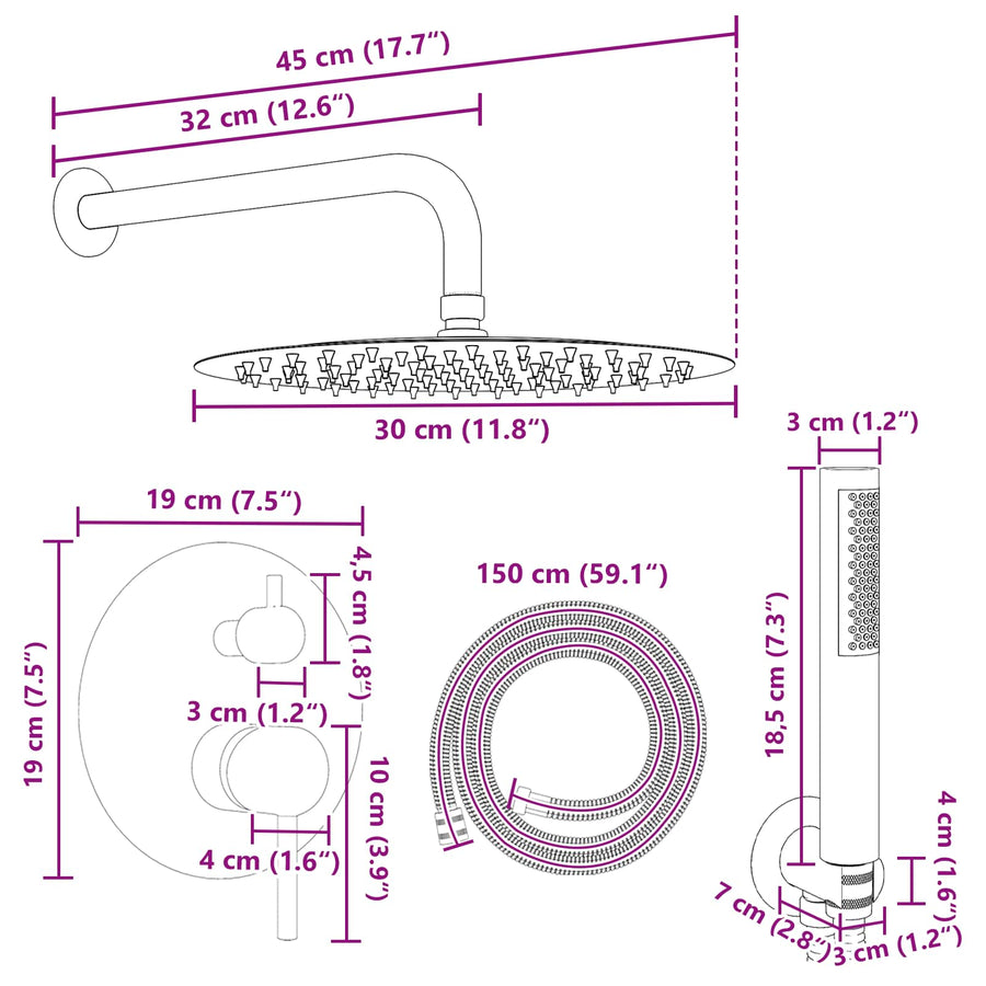 Verborgen Douche Systeem (Rond) Zwart RVS 201