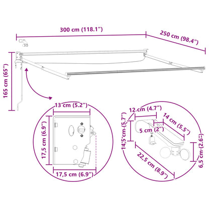 Elektrisch uitschuifbaar zonnescherm frame Wit 3 x 2,5 m