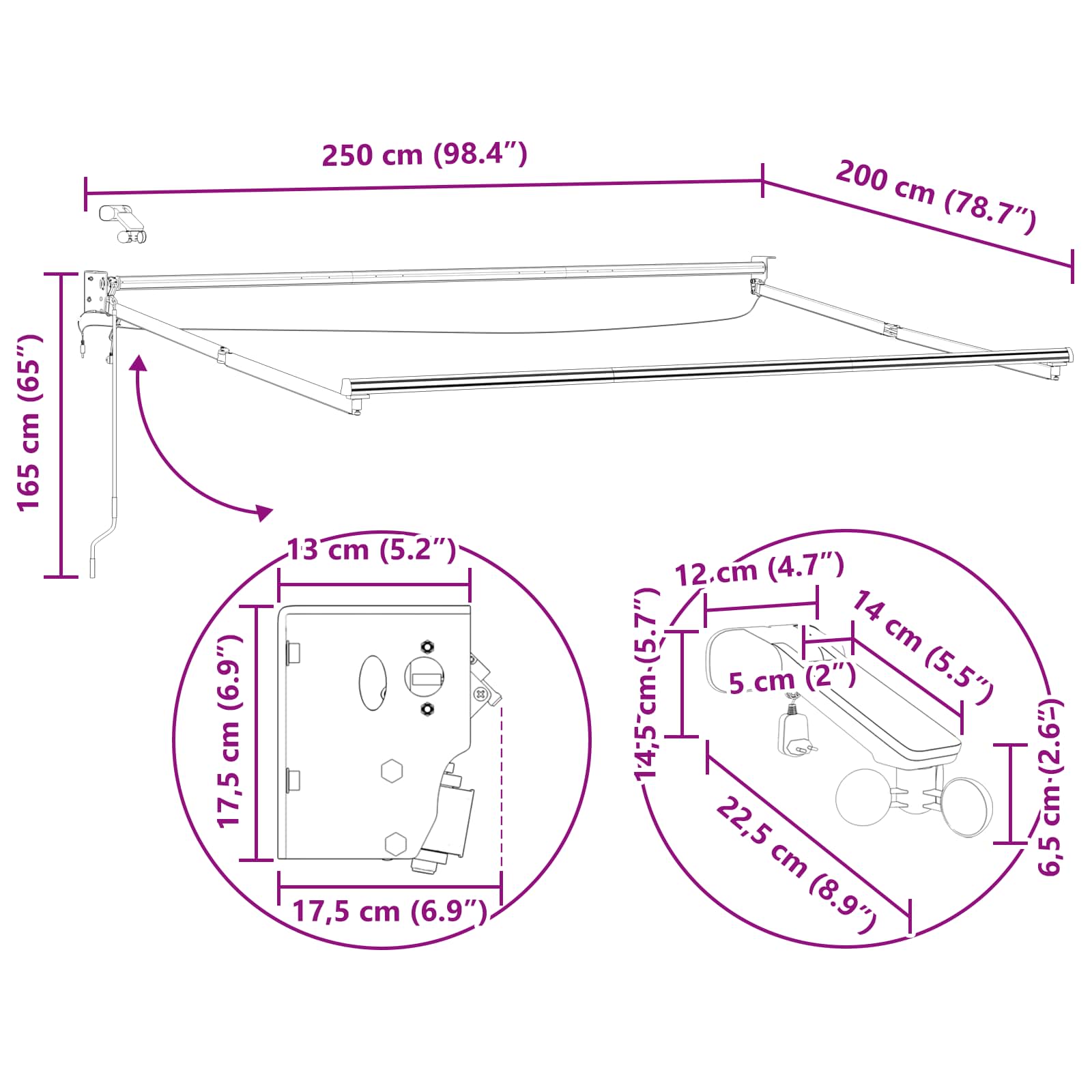 Elektrisch uitschuifbaar zonnescherm frame Antraciet 2,5 x 2 m