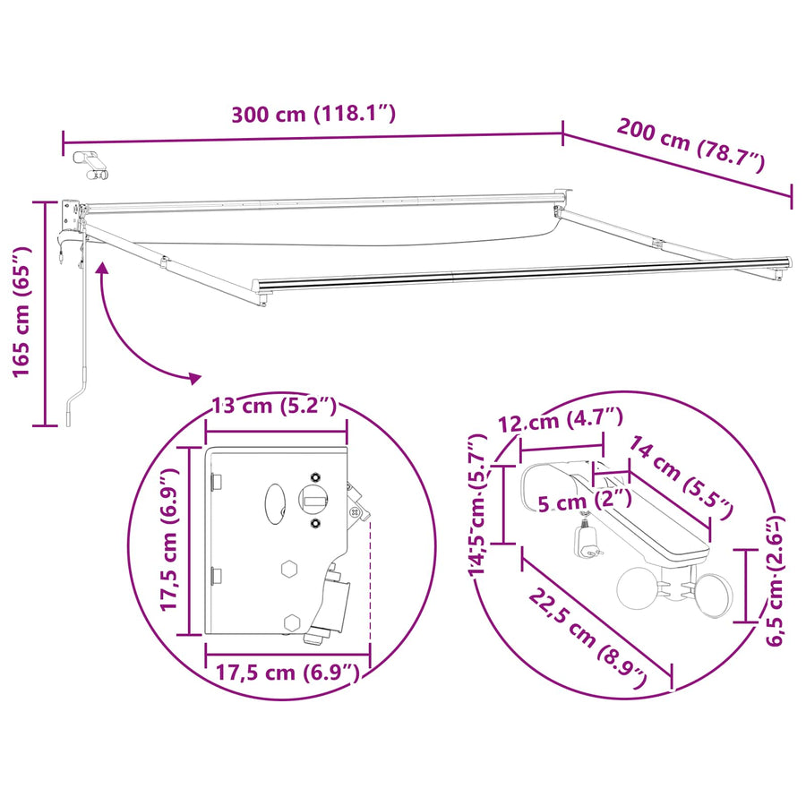Elektrisch uitschuifbaar zonnescherm frame Antraciet 3 x 2 m