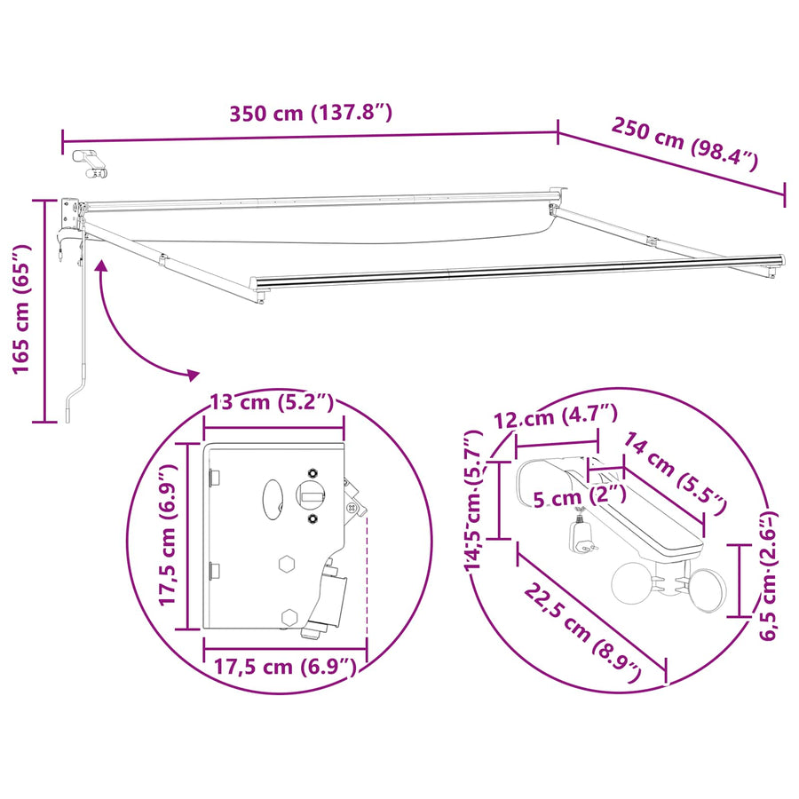 Elektrisch uitschuifbaar zonnescherm frame Antraciet Aluminium