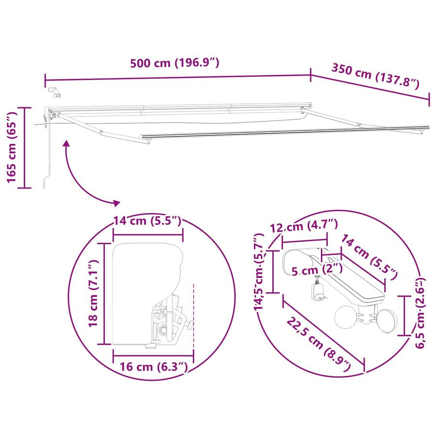Elektrisch Zonnescherm Frame met LED's Wit 5 × 3,5 m Aluminium