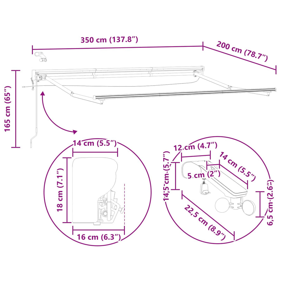 Elektrisch Zonnescherm Frame met LED's Antraciet 3,5 x 2 m