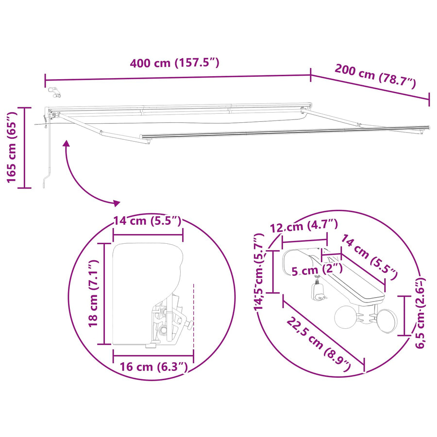 Elektrisch Zonnescherm Frame met LED's Antraciet 4 x 2 m