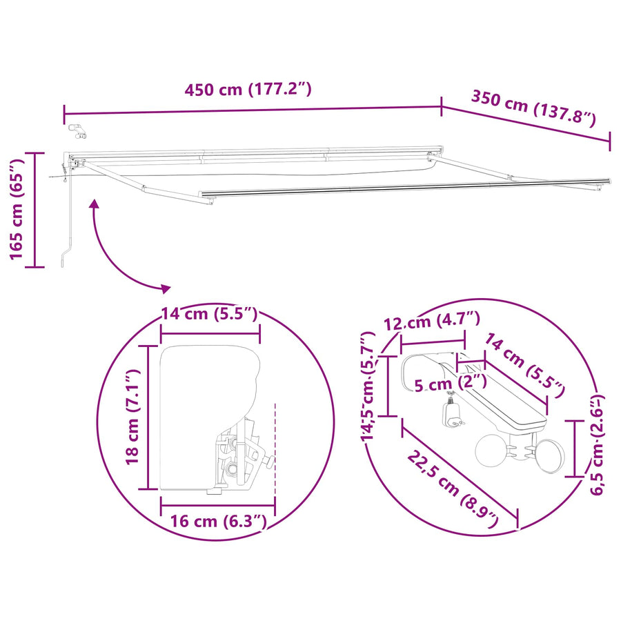 Elektrisch Zonnescherm Frame met LED's Antraciet 4,5 × 3,5 m