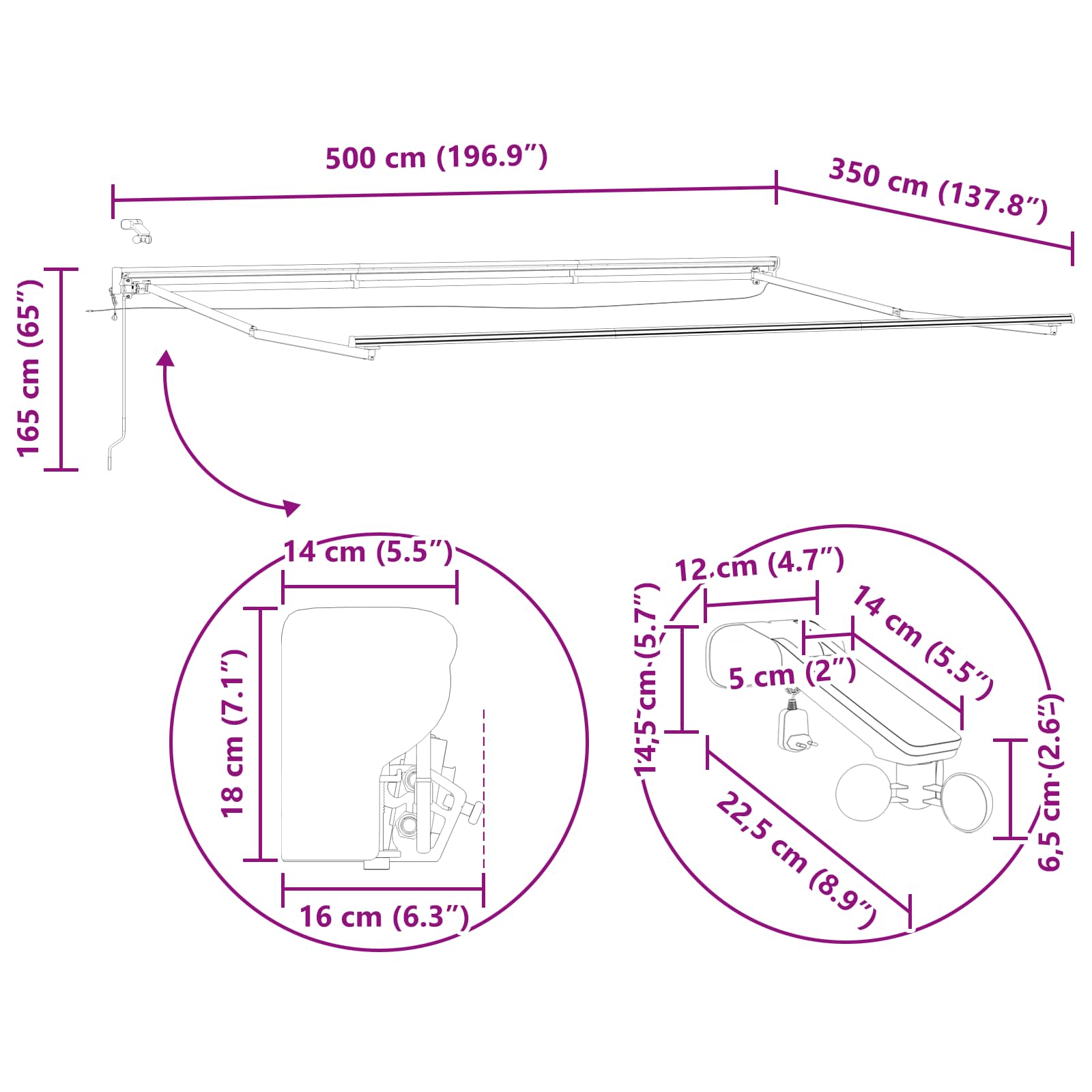 Elektrisch Zonnescherm Frame met LED's Antraciet 5 × 3,5 m