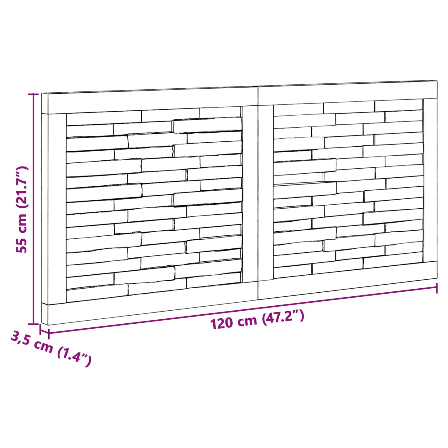 Hoofdbord Wandgemonteerd Naturel 120 cm Massief Teakhout