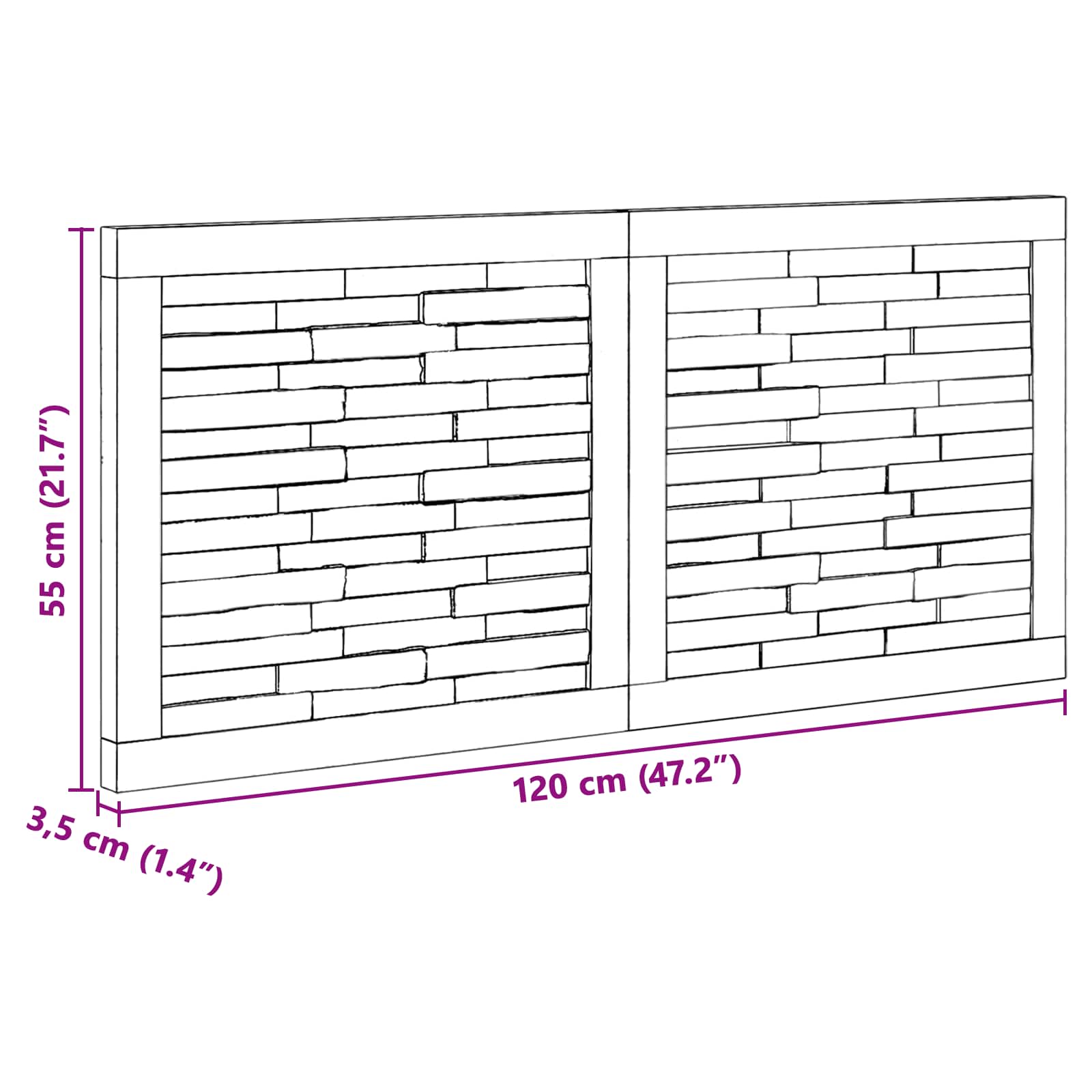 Hoofdbord Wandgemonteerd Naturel 120 cm Massief Teakhout