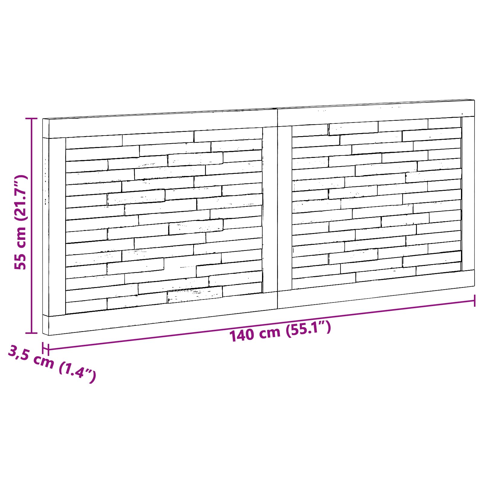 Hoofdbord Wandgemonteerd Naturel 140 cm Massief Teakhout