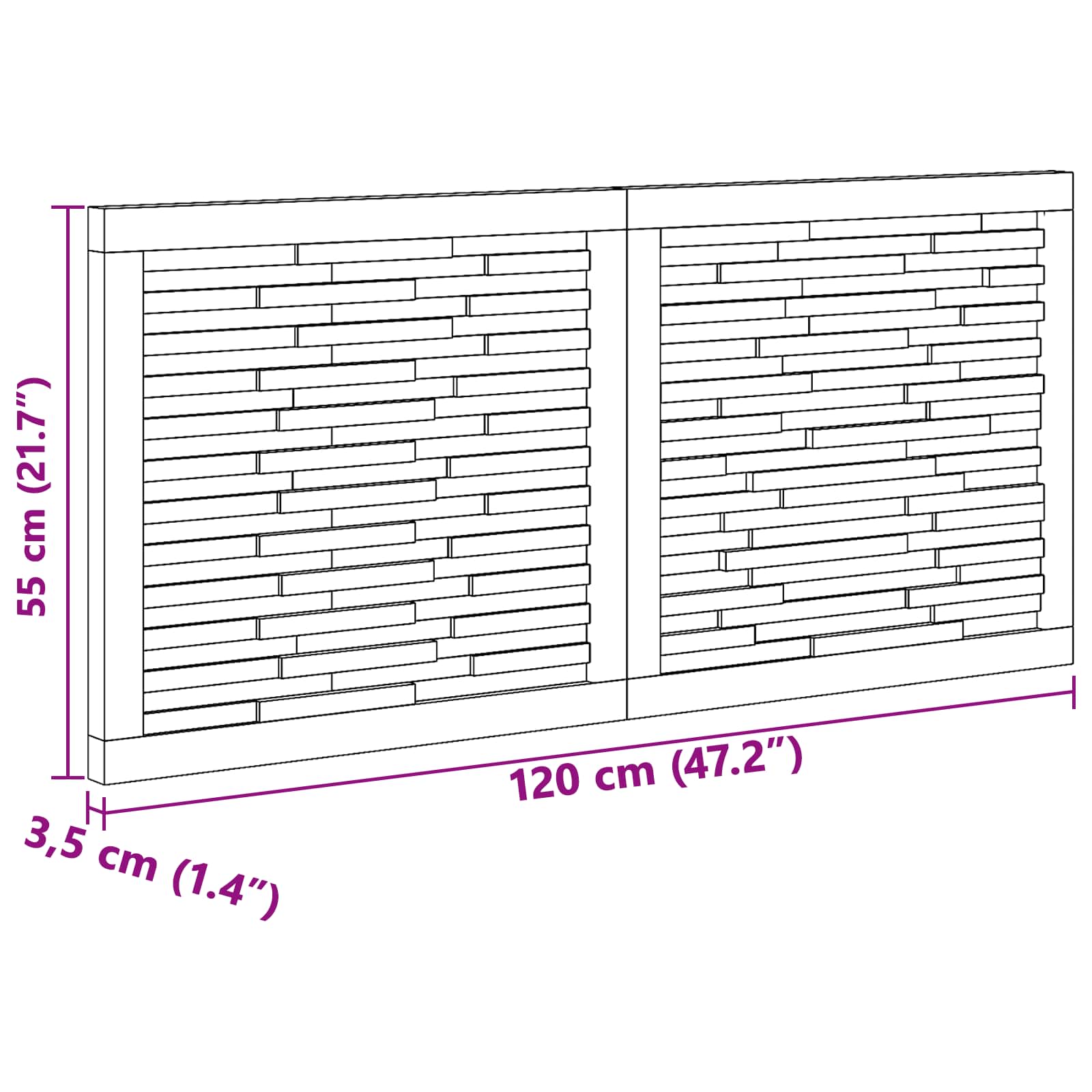 Hoofdbord Wandgemonteerd Naturel 120 cm Massief Teakhout