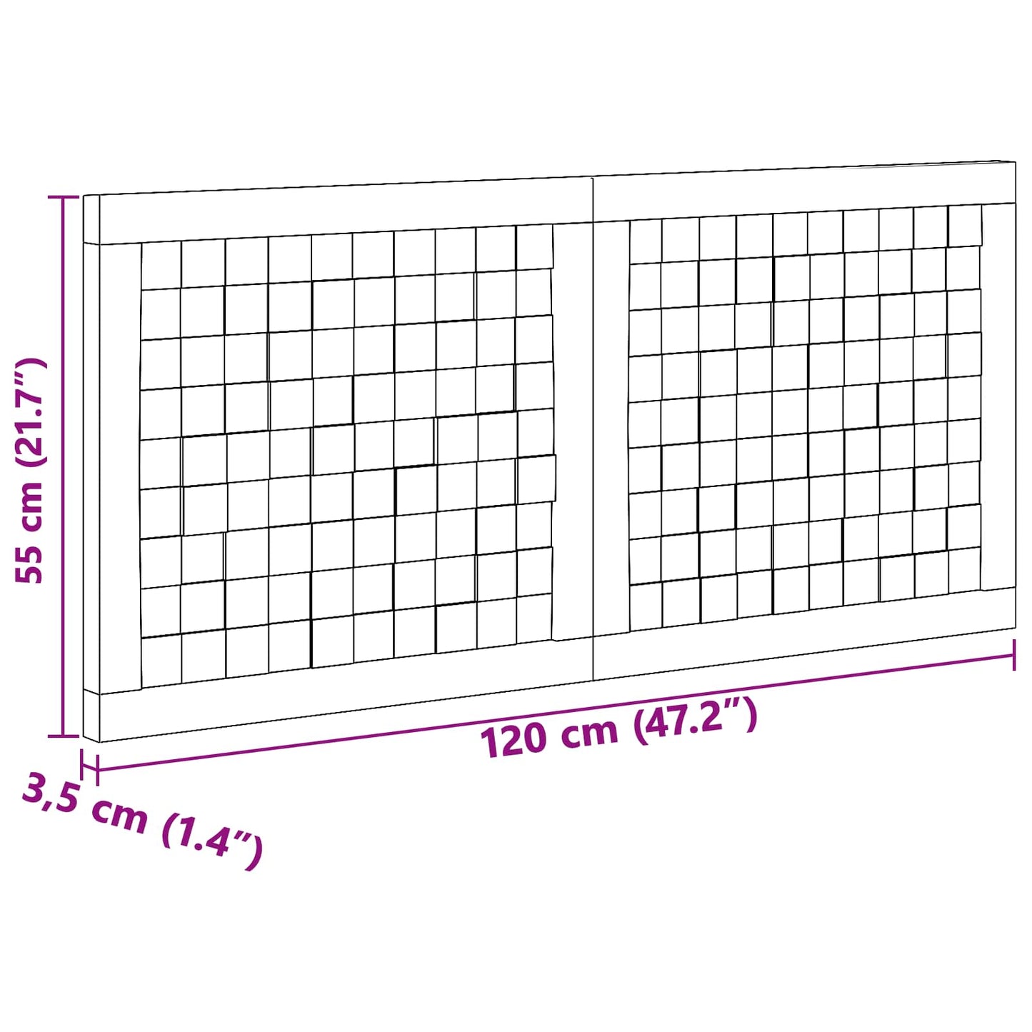 Hoofdbord Wandgemonteerd Naturel 120 cm Massief Teakhout