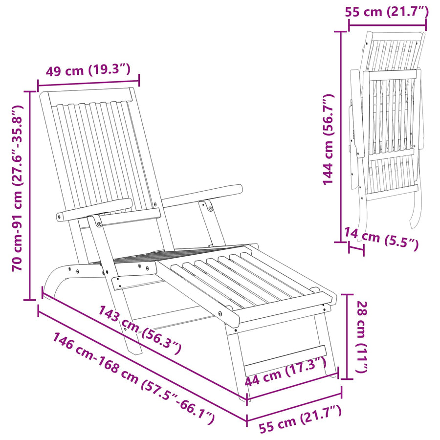Ligstoelkentingen en opvouwbare zonnebader 2 pcs