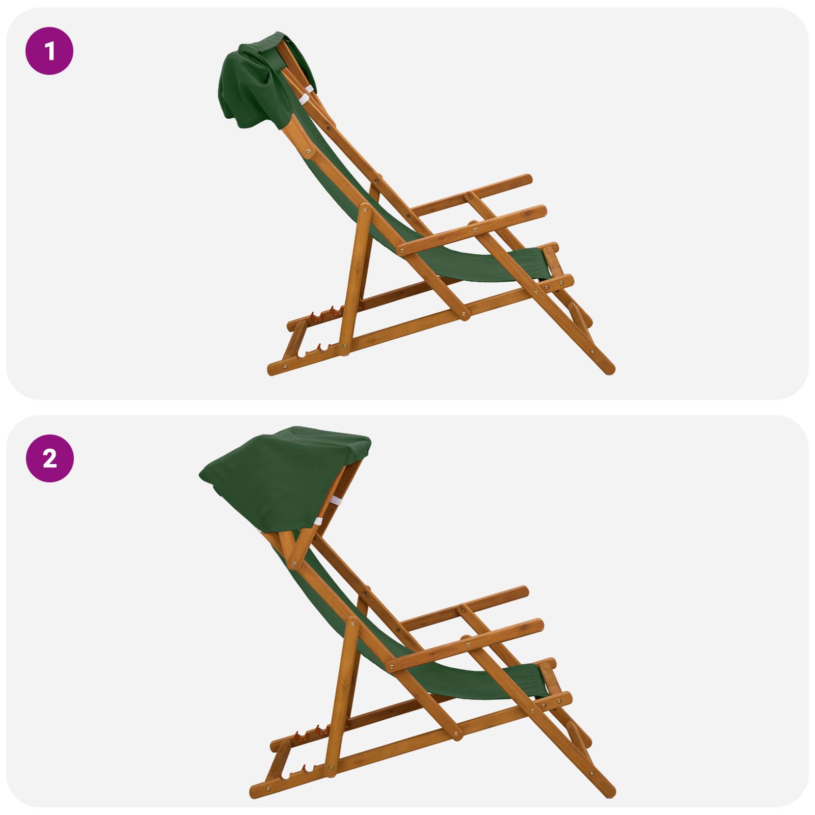 Ligstoel 3 Positie massief eucalyptushout Groen