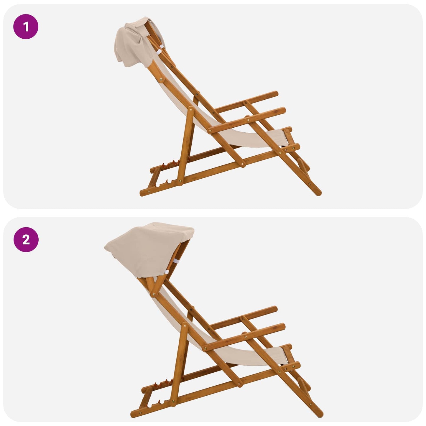 Ligstoel 3 Positie massief eucalyptushout Beige