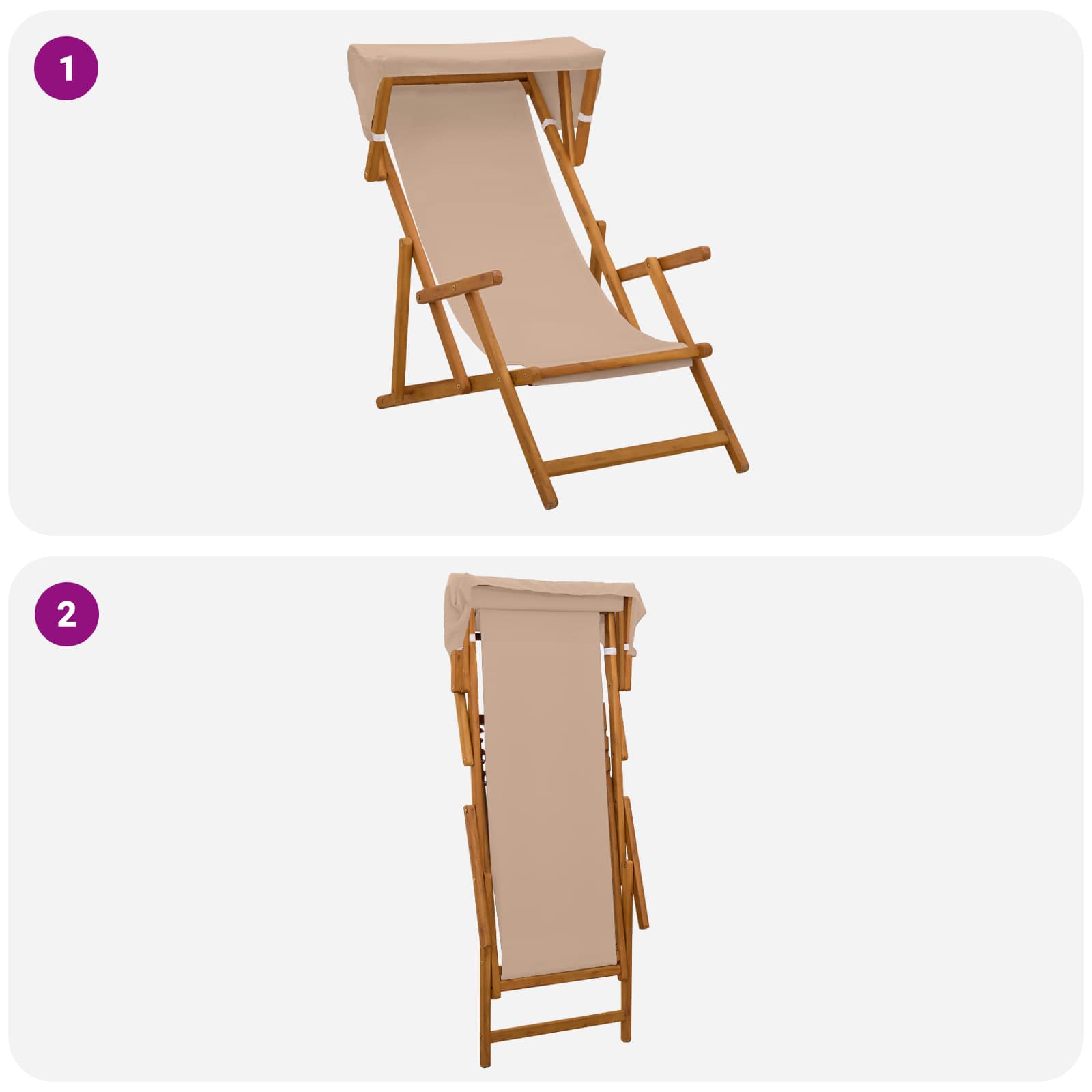 Ligstoel 3 Positie massief eucalyptushout Taupe