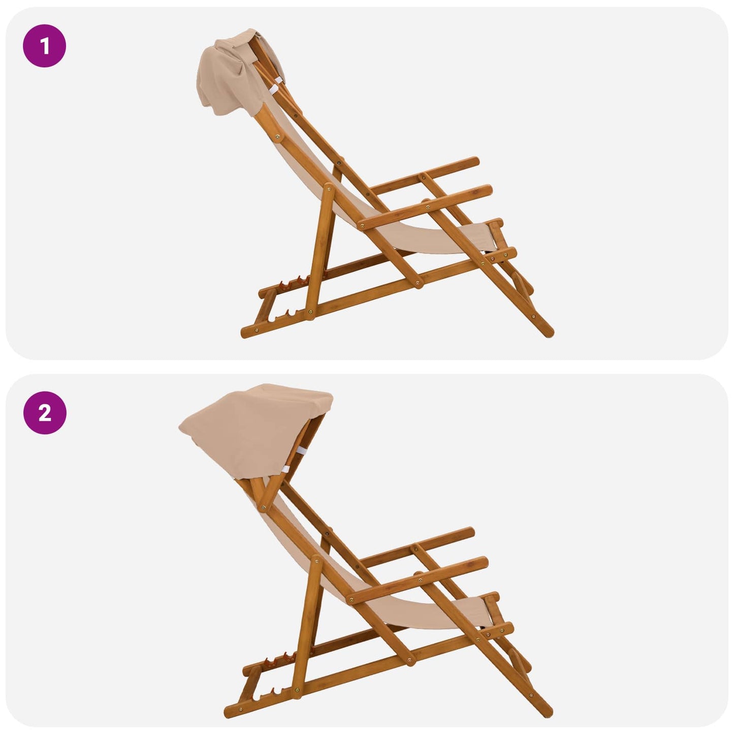 Ligstoel 3 Positie massief eucalyptushout Taupe