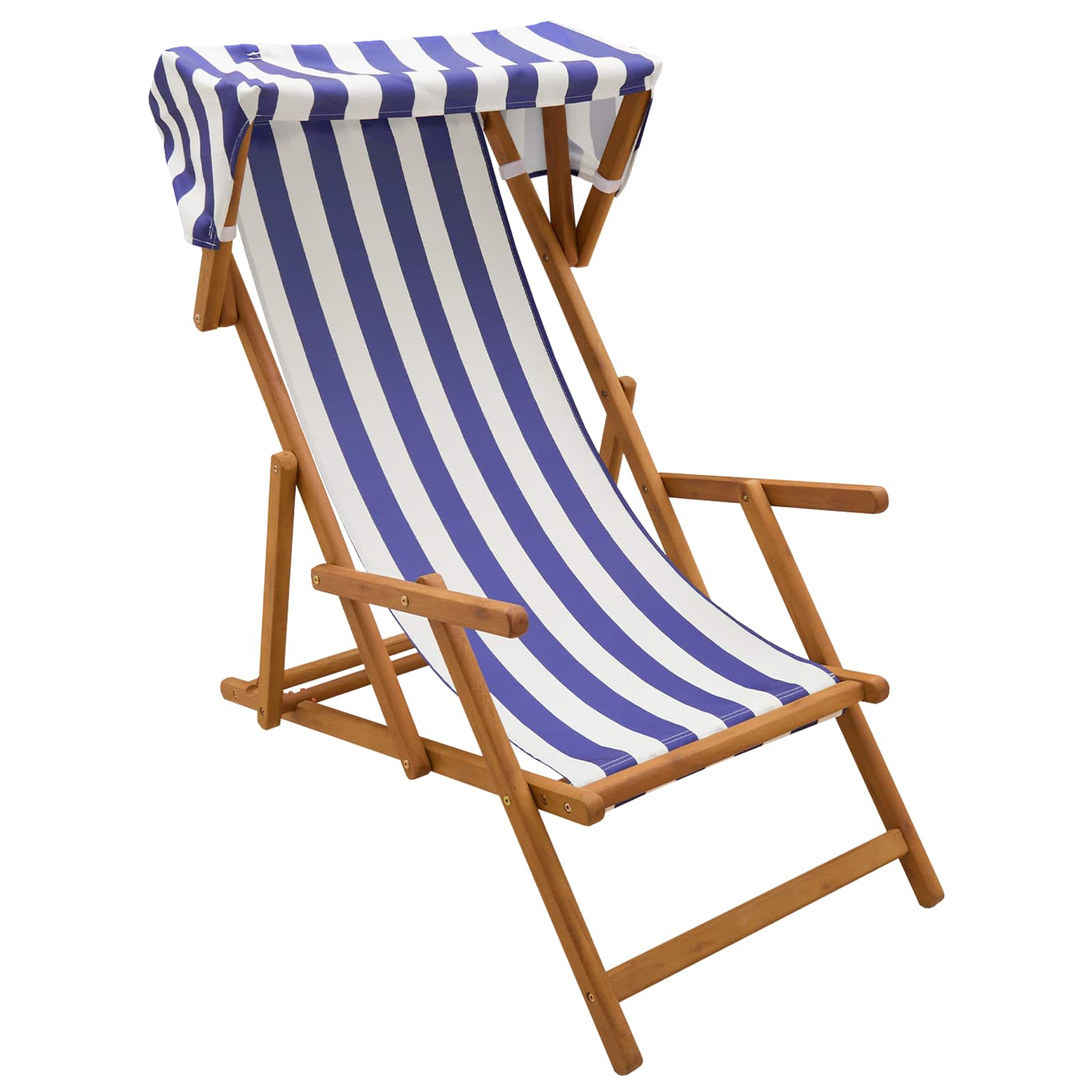 Ligstoel 3 Positie massief eucalyptushout Blauw en Wit