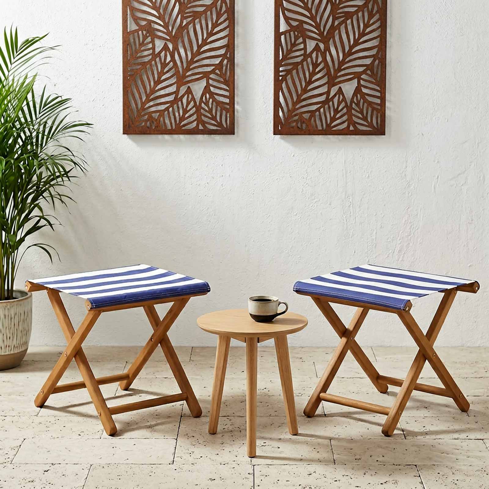 Ligstoel 2 pcs massief eucalyptushout Blauw en Wit