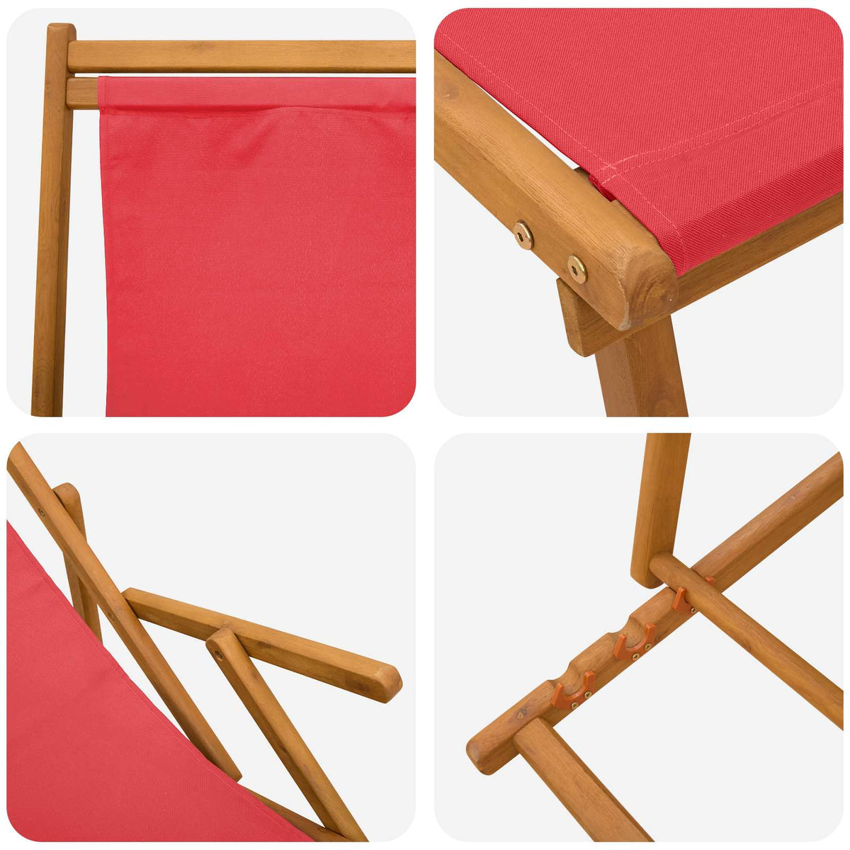 Opvouwbare zonnebed 3 Positie Massief Eucalyptus Hout Rood