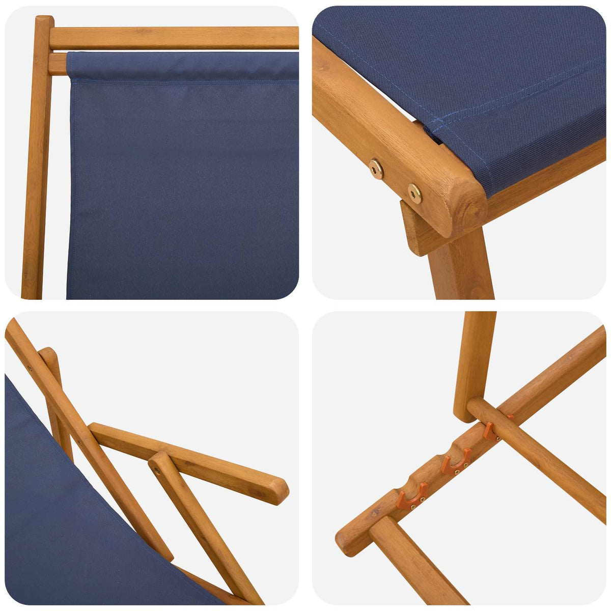 Opvouwbare zonnebed 3 Positie Massief Eucalyptus Hout Blauw