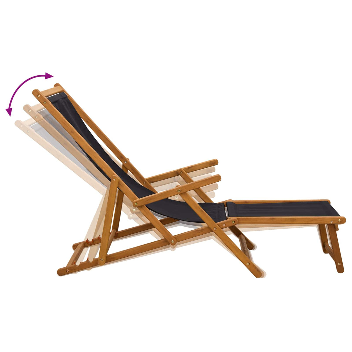 Opvouwbare zonnebed 3 Positie Massief Eucalyptus Hout Zwart
