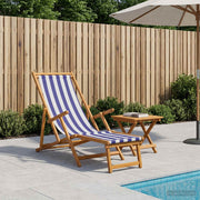 Ligstoel massief eucalyptus hout blauw-wit