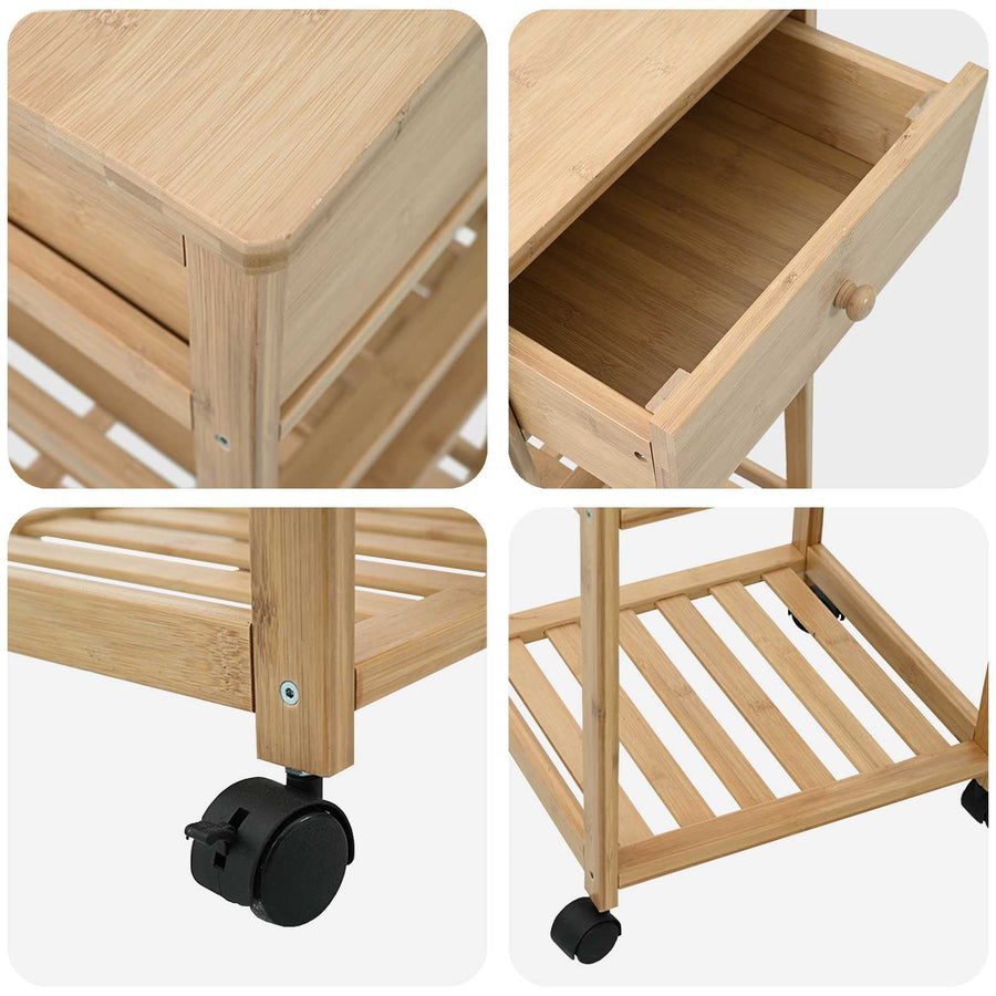 Keukentrolley met Wielen Naturel 37 x 36 x 80 cm Bamboe