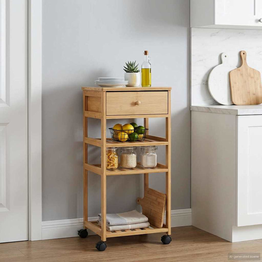 Keukentrolley met Wielen Naturel 37 x 36 x 80 cm Bamboe