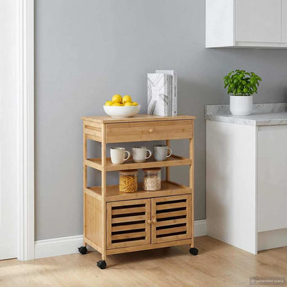 Keukentrolley met Wielen Naturel 59,5 x 36 x 82 cm Bamboe