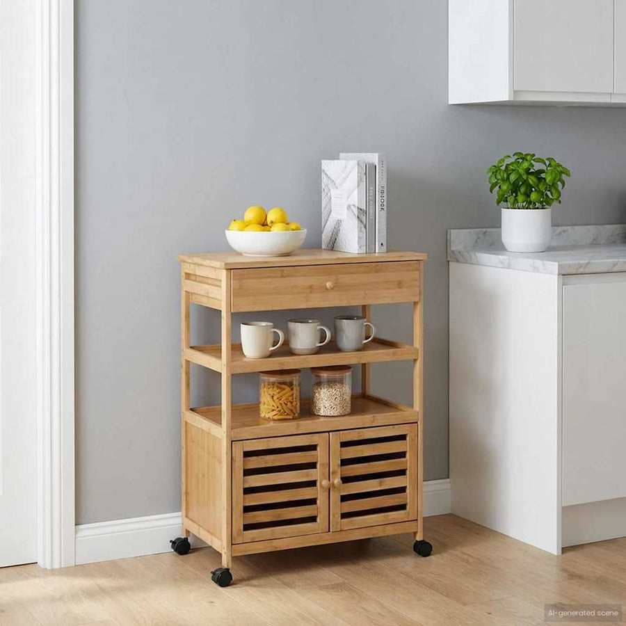 Keukentrolley met Wielen Naturel 59,5 x 36 x 82 cm Bamboe