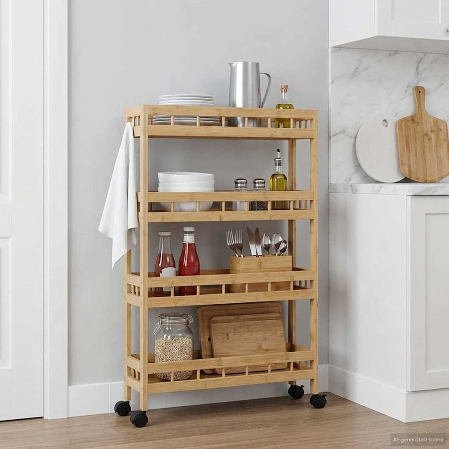 Keukentrolley met Wielen Naturel 60 x 18 x 97 cm Bamboe