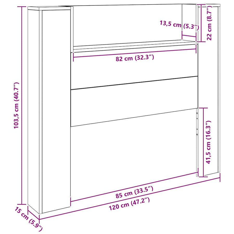 Hoofdeinde kas Oud Hout 120 x 15 x 103.5 cm Bewerkt hout