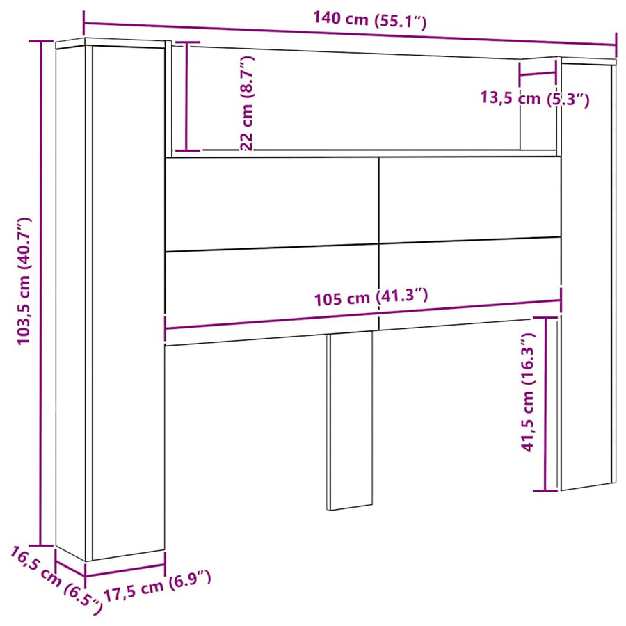 Hoofdbord met plank Oudhout 140 x 17 x 104,5 cm Bewerkt hout