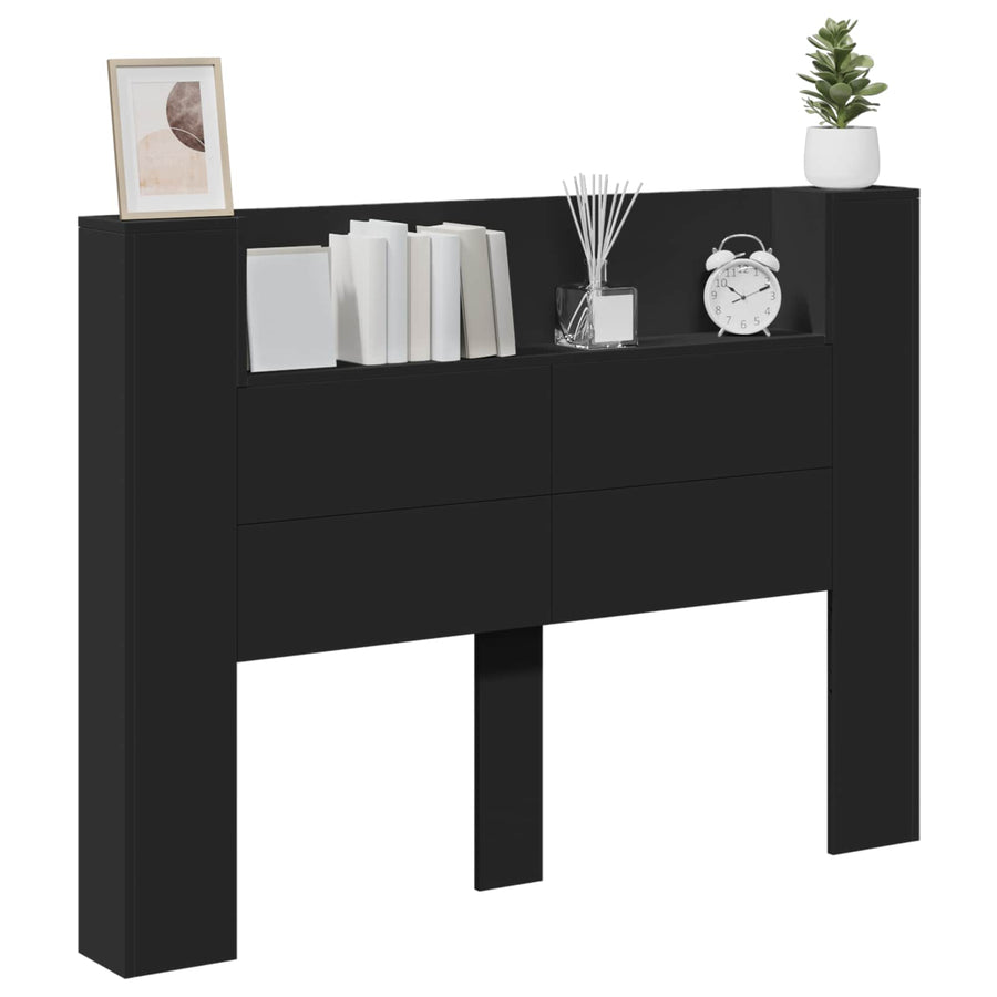 Hoofdbord met opslag Zwart 140 x 16,5 x 103,5 cm Bewerkt hout
