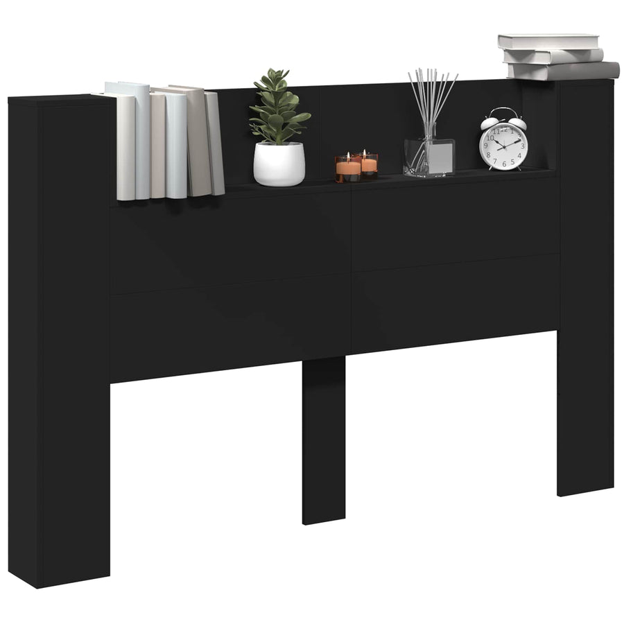 Hoofdbord met opslag Zwart 160 x 16,5 x 103,5 cm Bewerkt hout