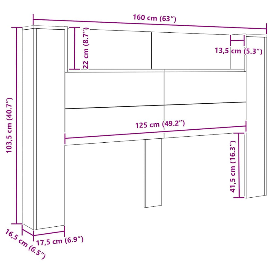 Hoofdbord Zwart Eiken 160 x 17 x 104,5 cm Bewerkt hout