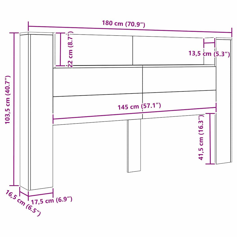 Hoofdbord Zwart Eiken 180 x 17 x 104,5 cm Bewerkt hout