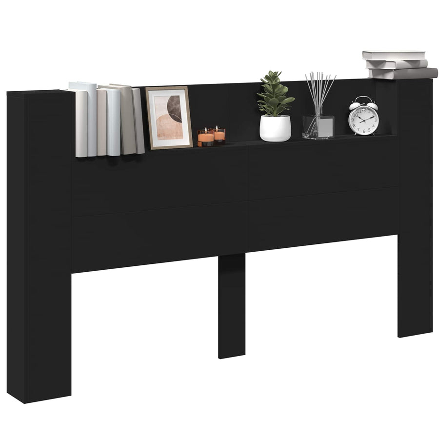 Hoofdbord met opslag Zwart 180 x 16,5 x 103,5 cm Bewerkt hout